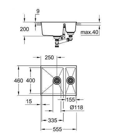 Grohe K500 Kuvars Kompozit 1,5 Göz Eviye 60 -C 55,5/46 Granit Siyah Rengi - 31648AP0
