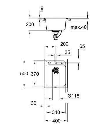 Grohe 700 Kuvars Kompozit Eviye 50 -C 40/50, Granit Siyah Rengi - 31650AP0