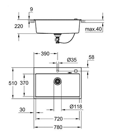 Grohe 700 Kuvars Kompozit Eviye 80 -C 78/51, Granit Gri Rengi - 31652AT0