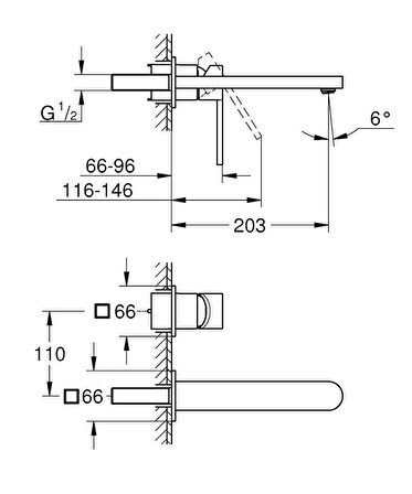 Grohe Lavabo Bataryası 2 Delikli Duvardan  Plus Krom - 29306003