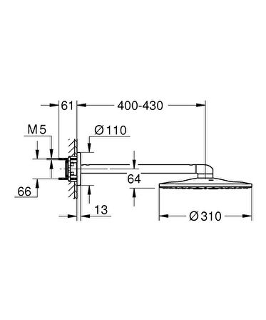 Grohe RAİNSHOWER SMARTACTİVE 310 TEPE DUŞU SETİ 430 MM, 2 AKIŞLI - 26475AL0