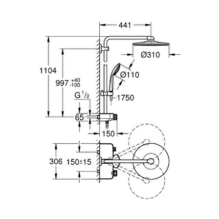 Grohe Euphoria Smartcontrol 310 Duo Duş Sistemi Duvara Monte Termostatik Bataryalı Duş Sistemi - 26507Gl0