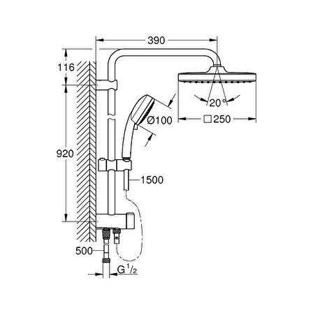 Grohe Tempesta Cosmopolitan System 250 Cube Duvar Bağlantılı, Divertörlü Duş Sistemi - 26694000