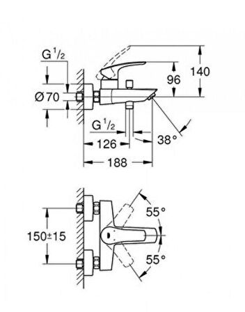 Grohe Eurosmart Gümüş Banyo Bataryası