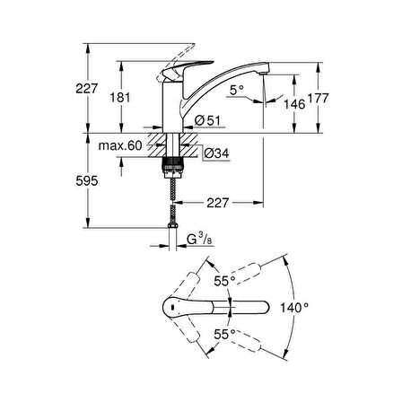 Grohe Eurosmart Tek Kumandalı Eviye Bataryası - 33281003