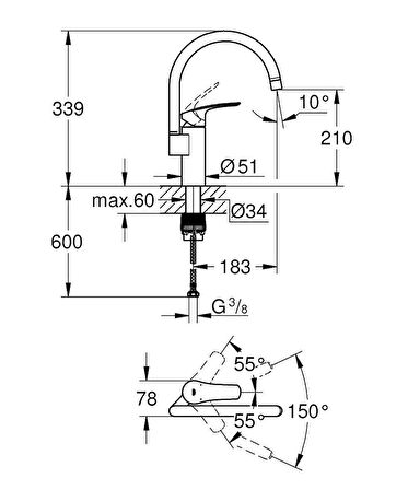 Eurosmart Tek Kumandalı Eviye Bataryası - 33202003