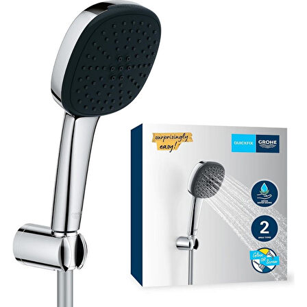 Vitalio Comfort 110 El Duşu Seti, 110 mm Kare 2 Akışlı El Duşu, Duş Başlığı Tutucu, 1750 mm Duş Hortumu, Duş Başlığı Seti, Krom, 26399001