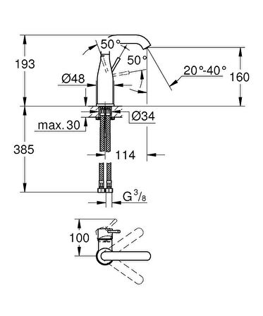 Grohe Essence Tek Kumandalı Lavabo Bataryası M - 24176001