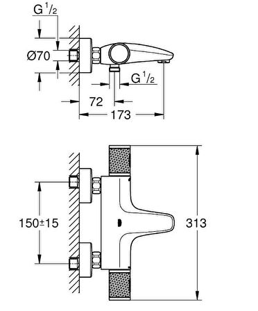 Grohe Grohtherm 1000 Performance Termostatik Banyo Bataryası - 34830000