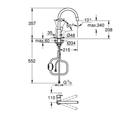 Grohe Bauedge Tek Kumandalı Eviye Bataryası - 30536000