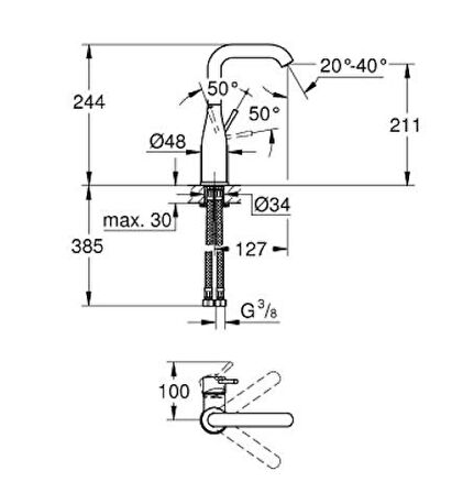 Grohe Essence Tek Kumandalı Lavabo Bataryası 1/2" L-Boyut - 24177KF1