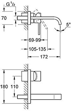 Grohe Allure Tek Kumandalı Duvardan Ankastre Lavabo Bataryası S- Boyut - 19309000