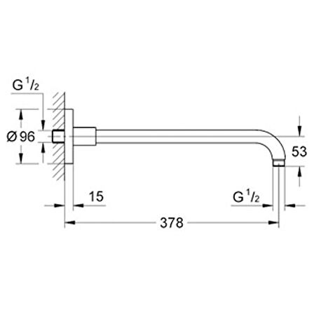 TEPE DUŞU DİRSEĞİ RAİHSHOWER MODERN KROM 38 CM.