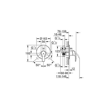 Grohe Eurosmart Ankastre Gümüş Banyo Bataryası