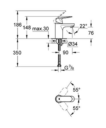 Grohe Lavabo Bataryası Eurosmart Cosmo S-Boyut Krom - 32824000