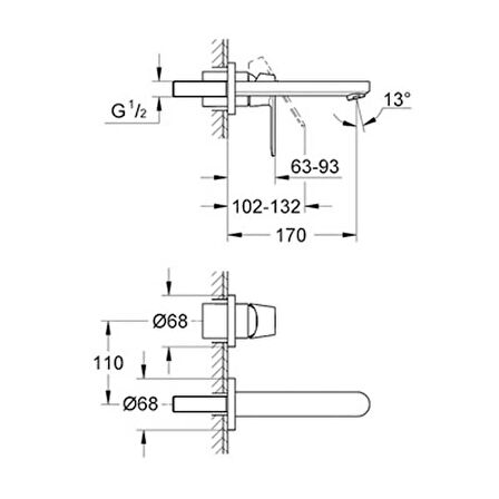 Grohe Eurocosmo İki Delikli Duvardan Lavabo Bataryası - 19381000