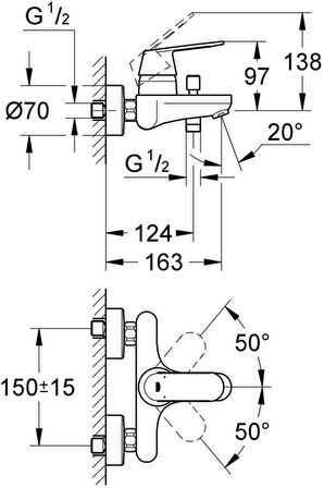 Grohe Eurocosmo 32831000 Gümüş Banyo Bataryası