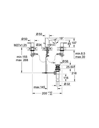 Grohe BauEdge 3 Delikli Lavabo Bataryası - 20197000