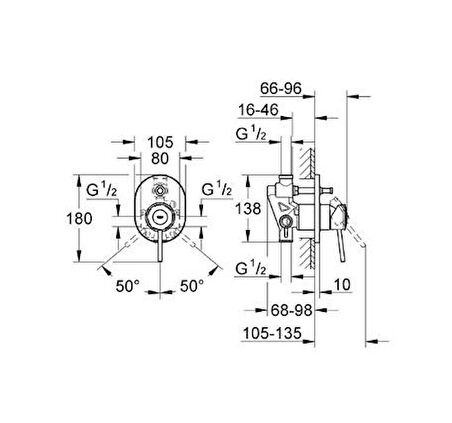 Grohe BauClassic 29047000 Gümüş Banyo Bataryası