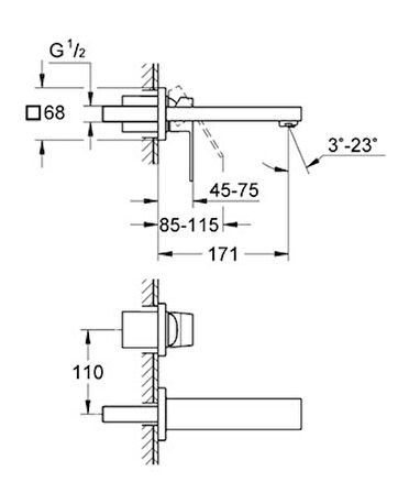 Grohe Eurocube İki Delikli Duvardan Lavabo Bataryası - 19895000