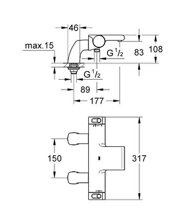 Grohe Grohtherm 2000 NEW 34176001 Gümüş Banyo Bataryası