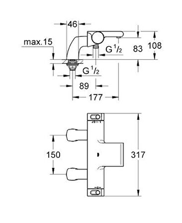 Grohe Grohtherm 2000 NEW 34176001 Gümüş Banyo Bataryası