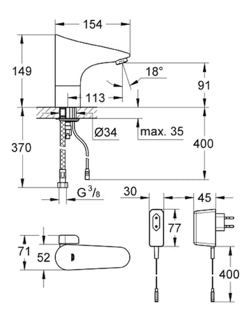 Grohe Fotoselli Lavabo Bataryası Elektrikli çift sugiriş 36015001
