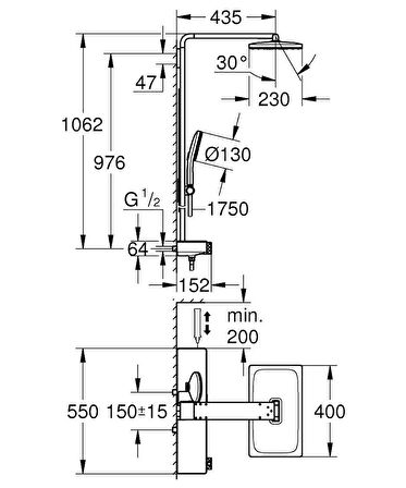 Grohe Rainshower Aqua Pure Duvara Monte Termostatlı Duş Sistemi - 1009610000