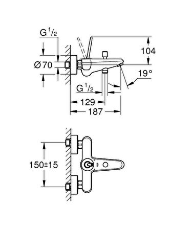 Grohe Eurodisc Joy 23431000 Gümüş Banyo Bataryası