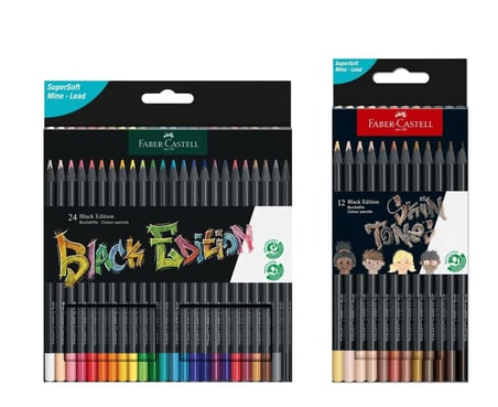 Faber Castell Black Edition 24 Renk Kuru Boya ve 12 Renk Skin Tones İkisi Birarada Set