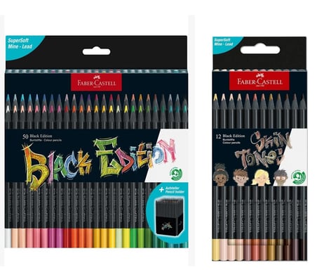 Faber Castell Black Edition 50 Renk Kuru Boya ve 12 Renk Skin Tones İkisi Birarada Set