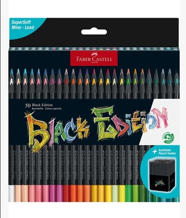 Faber Castell Black Edition 50 Renk Kuru Boya ve 12 Renk Skin Tones İkisi Birarada Set