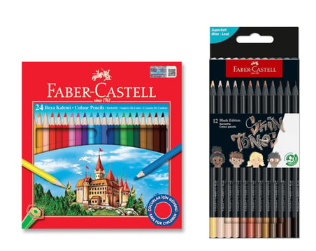 Faber Castell 24 Renk Kuru Boya Ve 12 Renk Skin Tones Ten Renkleri  İ̇Kisi Birarada Set