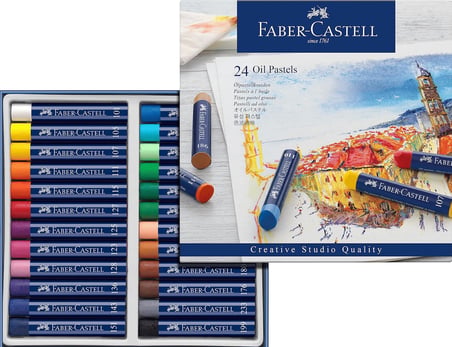Faber Castell Black Edition 24 Renk Kuru Boya ve Creative Studio 24'lü Yağlı Pastel İkisi Birarada Set