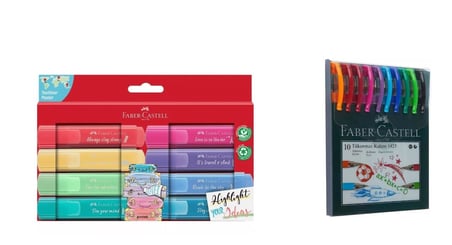 Faber Castell 46 Pastel Fosforlu Kalem Seti (8 Renk) ve 1425 Renkli Tükenmez Kalem 10'lu İkisi Birarada Set