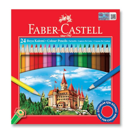 Faber Castell Okul Boyama Seti  24 Renk Kuru Boya ve 24 Renk Plastik Çantalı Pastel Boya