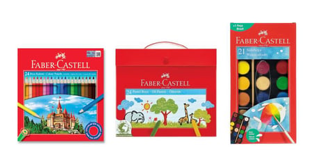 Faber Castell Full Okul Boyama Seti  24 Renk Kuru Boya + 24 Renk Pastel Boya + 21 Renk Sulu Boya Üçlü Paket