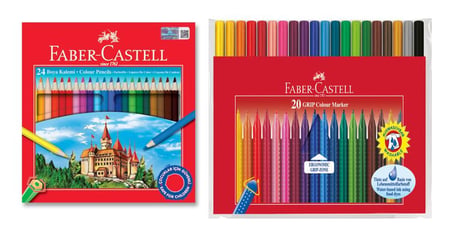 faber castell okul boyama seti  24 renk kuru boya ve 20 renk grip keçeli kalem