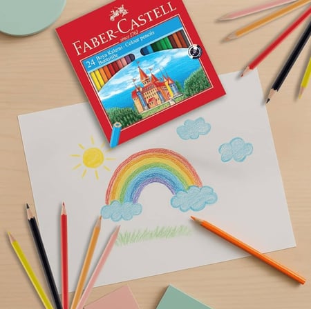 faber castell okul boyama seti  24 renk kuru boya ve 20 renk grip keçeli kalem