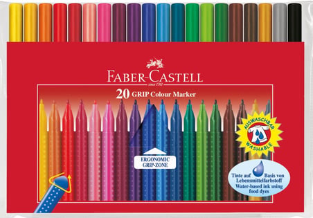 Faber Castell İkili Paket 24 Renk Plastik Çantalı Pastel Boya ve 20 Renk Grip Keçeli Kalem 