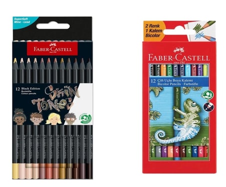 faber castell kuru boya seti 12'li black edition skin tones ten renkleri ve 12'li çift taraflı 24 renk bicolor