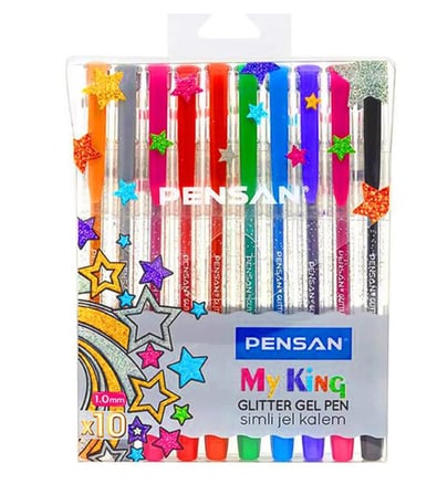 Pensan Renkli Yazım Çizim Seti Triball 8 Adet Renkli Tükenmez ve My King 10 Adet Renkli Simli Jel Kalem İkili Paket