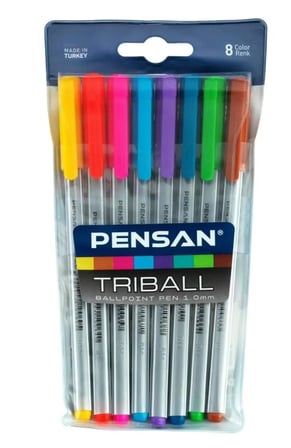 Pensan Renkli Yazım Çizim Seti Triball 8 Adet Renkli Tükenmez ve My King 10 Adet Renkli Simli Jel Kalem İkili Paket