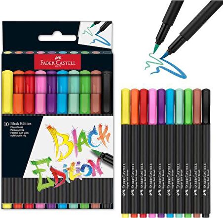 Faber Castell Keçeli Kalem Black Edition Fırça Uç 10'Lu