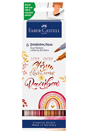 Goldfaber Aqua Çift Uçlu Markör 6’lı Kaligrafi Boho, Fırça ve Fineliner Uç, Kalıcı Mürekkep