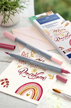 Goldfaber Aqua Çift Uçlu Markör 6’lı Kaligrafi Boho, Fırça ve Fineliner Uç, Kalıcı Mürekkep