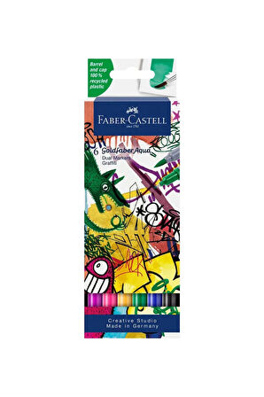 Goldfaber Aqua 6’lı Çift Uçlu Graffiti Markör Seti, Su Bazlı, Fırça ve Fineliner Uçlu