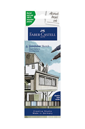 Goldfaber Sketch Marker Seti, Architect, Mimari Projeler İçin, Su Bazlı, Fırça ve Fineliner Uçlu