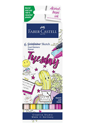 Gofa Sketch Markör Kawaii 6'lı Set, Çift Fineliner Uçlu, Kalıcı Mürekkep