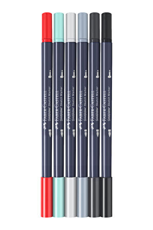Gofa Sketch Markör Car Design 6'lı Set, Çift Fineliner Uçlu,Kalıcı Mürekkep